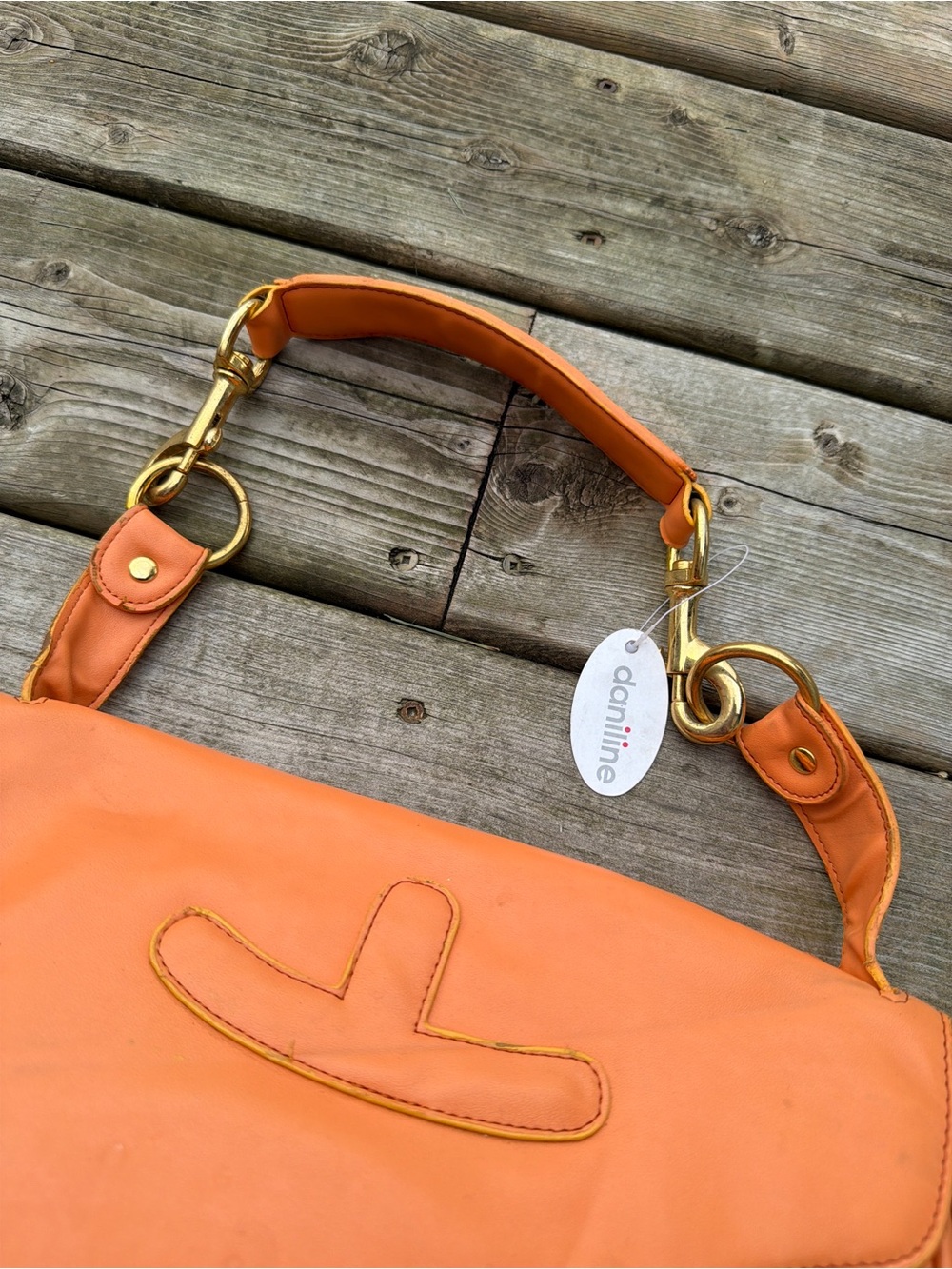 Daniline Orange Satchel Handbag Gold Hardware Top Handle Shoulder Bag PVC - Picture 5 of 15